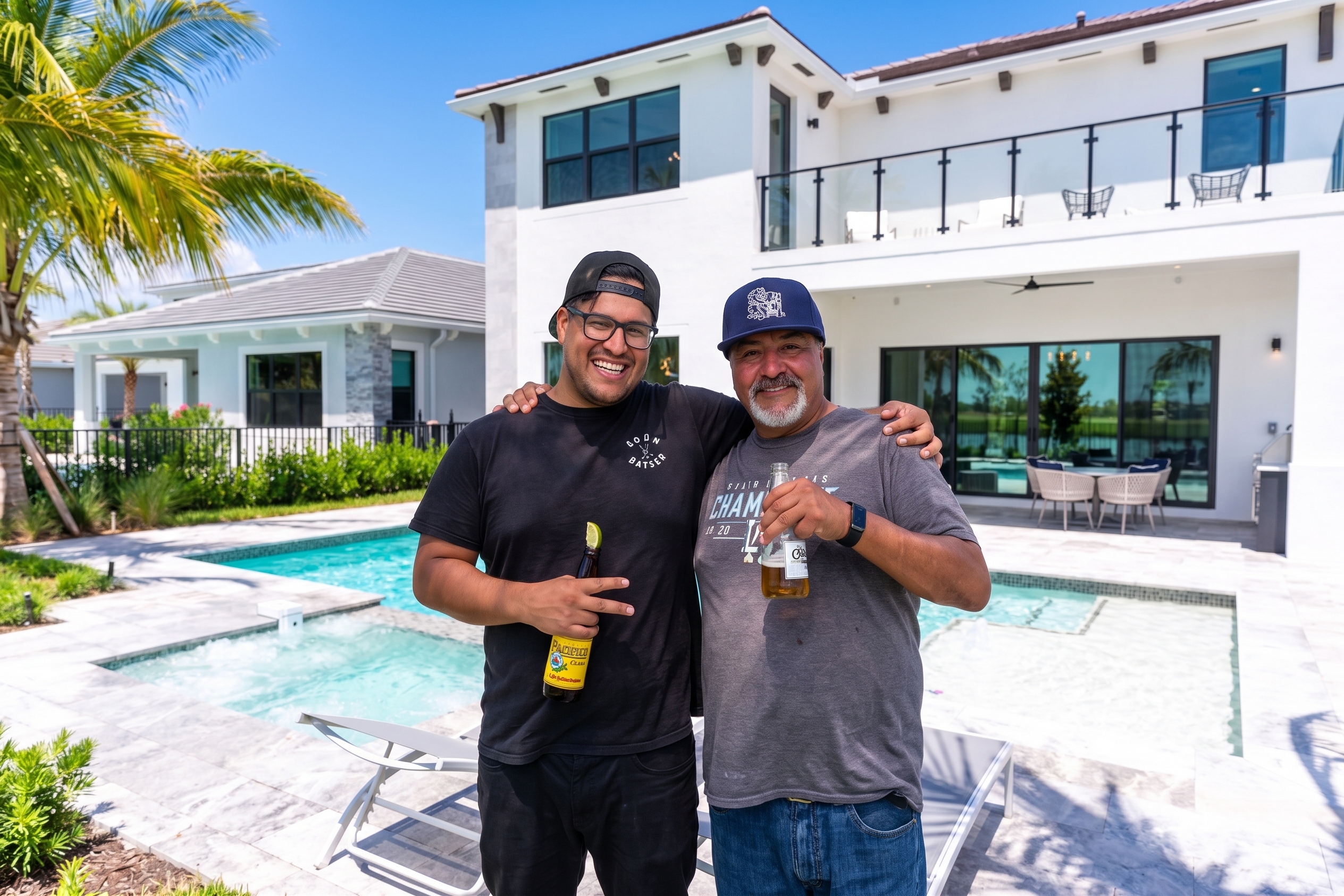 Two generations of the family behind Aigentic Pool Supplies, at the pool